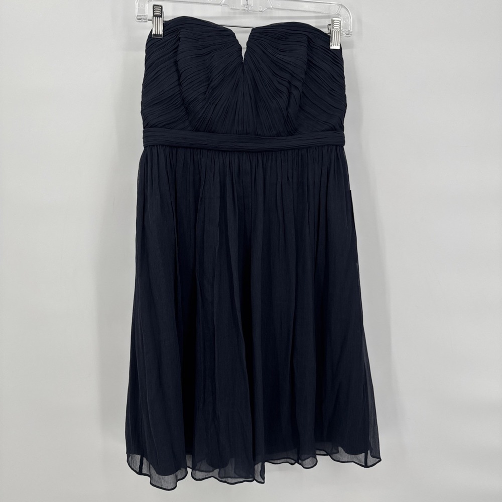 J Crew Taryn Strapless Wedding Formal Navy Blue Silk Chiffon Dress Sz 8P NEW